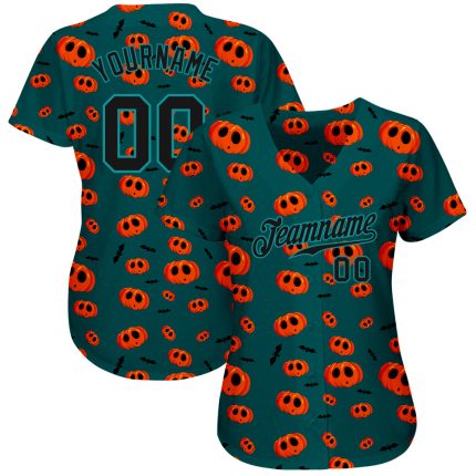 Custom Name and Number Halloween Pumpkins 3D Pattern Baseball Jersey - Personalized Team Apparel Personalized 3D Pattern