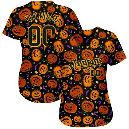 Custom Name Number Authentic Baseball Jersey Halloween Pumpkins Bats Stars 3D Pattern - Personalized Team Apparel Personalized