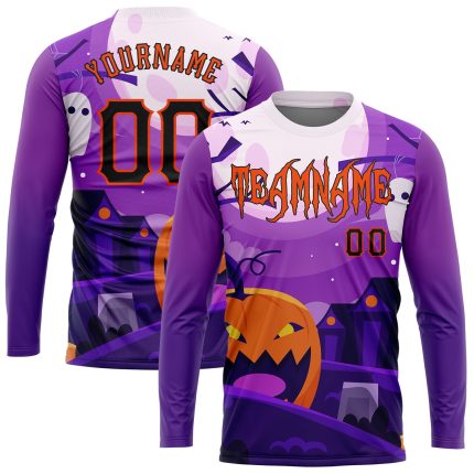 Personalized Halloween Pumpkins 3D Pattern Long Sleeve Performance T-Shirt for Horror Night Personalized 3D Pattern Halloween