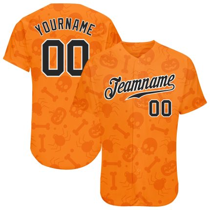 Custom Name and Number Halloween Baseball Jersey with 3D Pattern Pumpkins, Skulls, Candies, and Spiders Personalized 3D Pattern