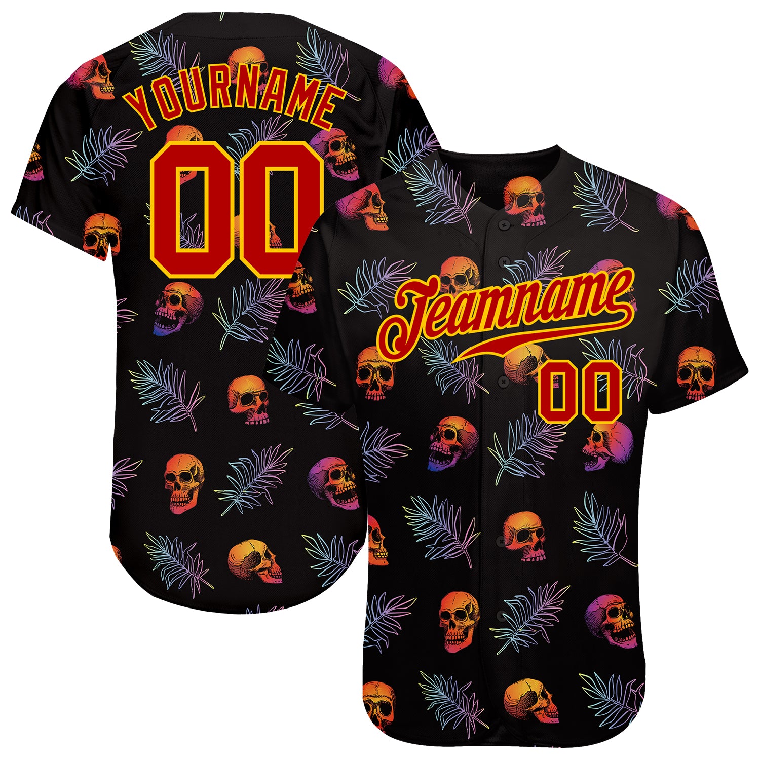 Personalized Halloween Skulls and Palm Leaves 3D Pattern Custom Baseball Jersey with Name and Number Personalized 3D Pattern