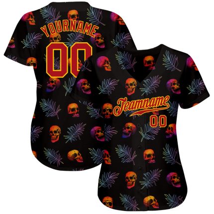 Personalized Halloween Skulls and Palm Leaves 3D Pattern Custom Baseball Jersey with Name and Number Personalized 3D Pattern