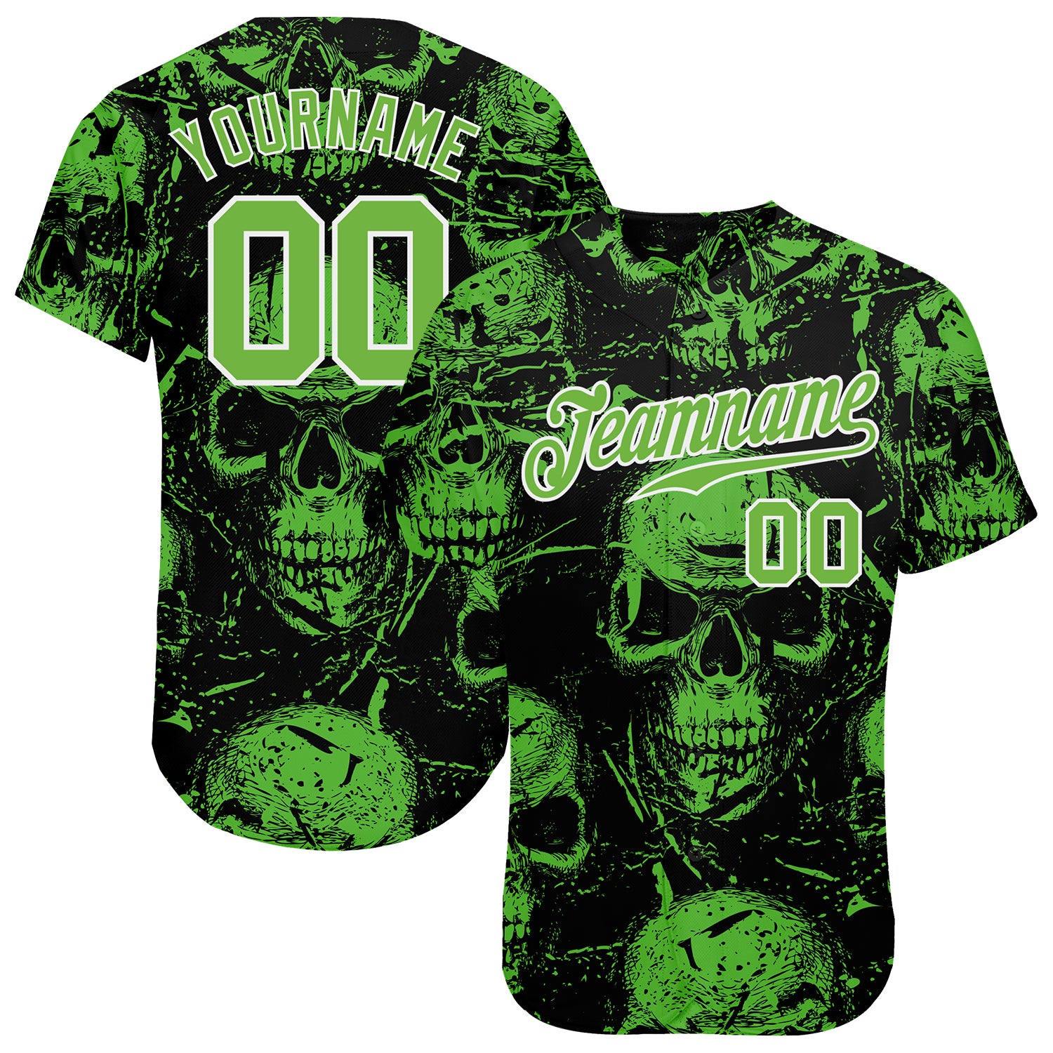 Custom Name and Number Halloween Skulls 3D Pattern Baseball Jersey Authentic Personalized 3D Pattern Halloween Skulls Authentic