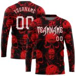 Custom 3D Skull Halloween Long Sleeve Performance T-Shirt - Spooky Apparel for Fall Personalized 3D Pattern Halloween Skulls