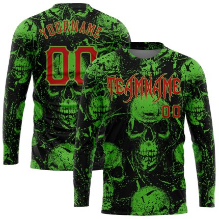 Custom 3D Pattern Halloween Skull Long Sleeve Performance T-Shirt Personalized 3D Pattern Halloween Skulls Long Sleeve Performance