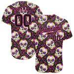 Custom Name and Number Halloween Skulls Floral Baseball Jersey - Personalized 3D Pattern Team Apparel Personalized 3D Pattern