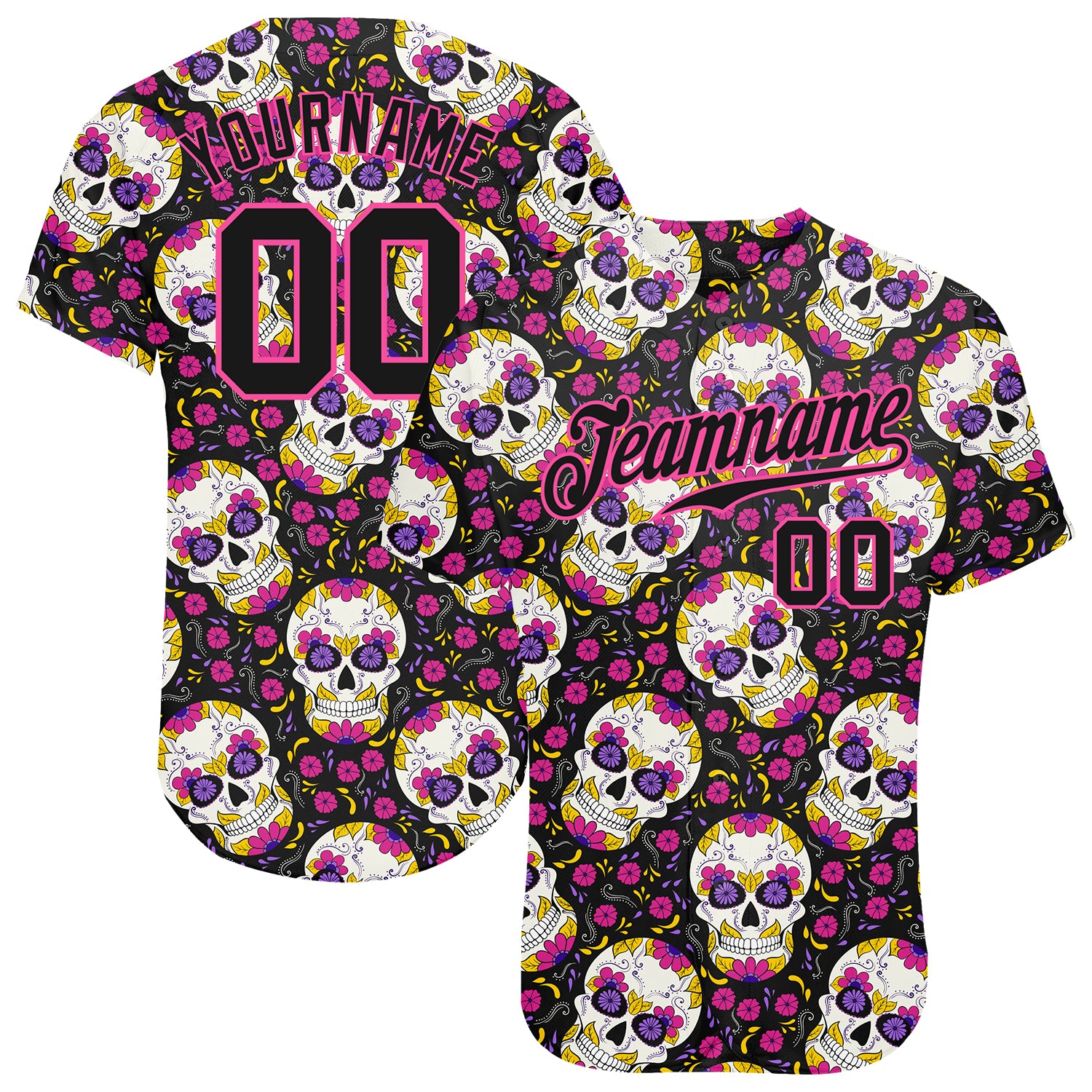 Custom Name and Number Halloween Skulls Floral Baseball Jersey - Personalized 3D Pattern Team Apparel Personalized 3D Pattern