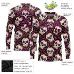 Custom Team Name and Number Performance T-Shirt, Floral 3D Pattern Skulls Halloween Long Sleeve Personalized 3D Pattern Halloween