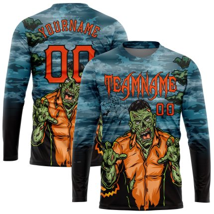 Halloween Trick or Treat 3D Pattern Long Sleeve Performance T-Shirt - Personalized Horror Night Tee Personalized 3D Pattern
