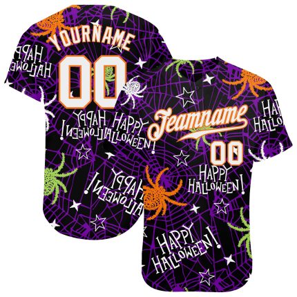 Custom Name and Number Halloween Spiders 3D Pattern Baseball Jersey - Personalized Authentic Team Apparel Personalized 3D