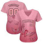 Breast Cancer Awareness Pink Ribbon 3D Angel Wings Womens Baseball Jersey Support Personalized 3D Pink Ribbon Angel Wings