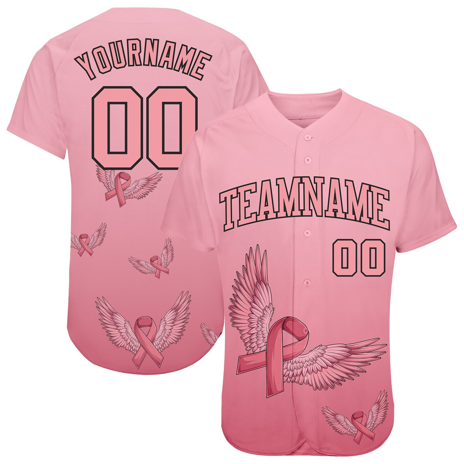Breast Cancer Awareness Pink Ribbon 3D Angel Wings Womens Baseball Jersey Support Personalized 3D Pink Ribbon Angel Wings