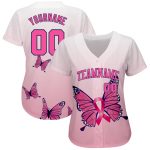 Personalized Breast Cancer Awareness Jersey with Butterflies for Women - Custom Name & Number 3D Pink Ribbon Baseball Jersey