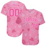 3D Pink Ribbon Breast Cancer Awareness Womens Custom Baseball Jersey with Name and Number - Support Health Care Personalized