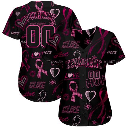 3D Pink Ribbon Breast Cancer Awareness Jersey for Women | Personalized Health Care Support Baseball Jersey Personalized 3D
