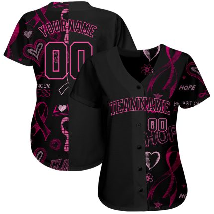Breast Cancer Awareness Women's 3D Pink Ribbon Support Baseball Jersey Personalized 3D Pink Ribbon Breast Cancer Awareness