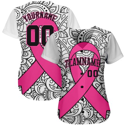 Pink Ribbon Breast Cancer Awareness Baseball Jersey for Women - Personalized 3D Support Jersey Personalized 3D Pink Ribbon