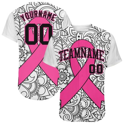 Pink Ribbon Breast Cancer Awareness Baseball Jersey for Women - Personalized 3D Support Jersey Personalized 3D Pink Ribbon