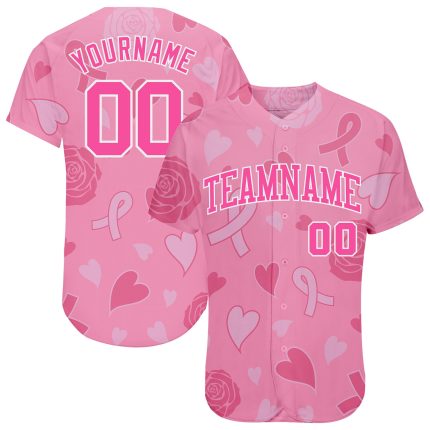 Pink Ribbon Breast Cancer Awareness Personalized Womens Jersey - 3D Support Baseball Jersey for Health Care Personalized