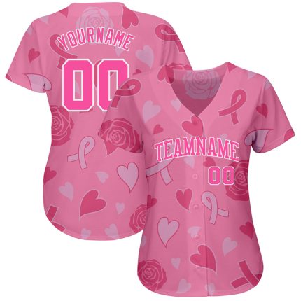 Pink Ribbon Breast Cancer Awareness Personalized Womens Jersey - 3D Support Baseball Jersey for Health Care Personalized