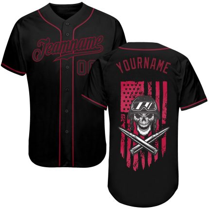 Personalized 3D Skull Soldier Baseball Jersey on American Flag Design Personalized 3D Soldier Skull On American Flag Baseball