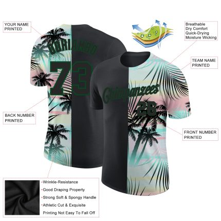 3D Personalized Tropical Palm Leaves Performance T-Shirt for Men and Women Personalized 3D Tropical Hawaii Palm Leaves Performance