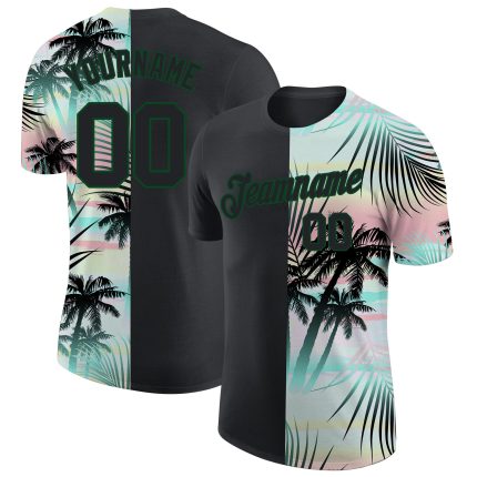 3D Personalized Tropical Palm Leaves Performance T-Shirt for Men and Women Personalized 3D Tropical Hawaii Palm Leaves Performance
