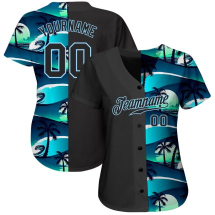 Custom 3D Tropical Hibiscus and Palm Trees Design Baseball Jersey Personalized 3D Tropical Hibiscus And Palm Trees Baseball