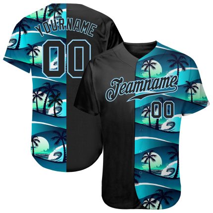 Custom 3D Tropical Hibiscus and Palm Trees Design Baseball Jersey Personalized 3D Tropical Hibiscus And Palm Trees Baseball