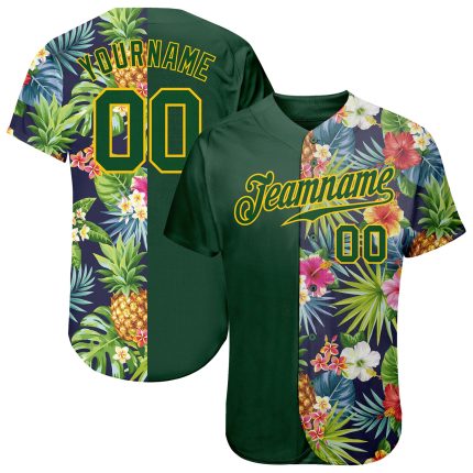 Personalized 3D Tropical Pineapples and Palm Leaves Baseball Jersey with Floral Accent Personalized 3D Tropical Pineapples