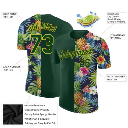 Tropical Pineapples Palm Leaves Flowers Personalized Performance T-Shirt Personalized 3D Tropical Pineapples Palm Leaves