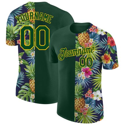 Tropical Pineapples Palm Leaves Flowers Personalized Performance T-Shirt Personalized 3D Tropical Pineapples Palm Leaves