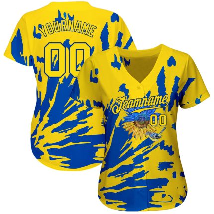 Custom 3D Ukraine Sunflower Baseball Jersey for Men and Women, Personalized Nightingale Design Personalized 3D Ukraine Sunflower
