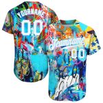 Personalized Abstract Graffiti 3D Baseball Jersey in White and Light Blue Personalized Abstract Graffiti White-Light Blue