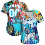 Personalized Abstract Graffiti 3D Baseball Jersey in White and Light Blue Personalized Abstract Graffiti White-Light Blue