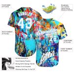 Personalized Abstract Graffiti 3D Baseball Jersey in White and Light Blue Personalized Abstract Graffiti White-Light Blue