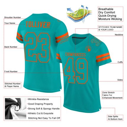 Personalized Aqua Orange Football Jersey - Custom Mesh Sports Jersey Personalized Aqua Aqua-Orange Mesh Football Jersey