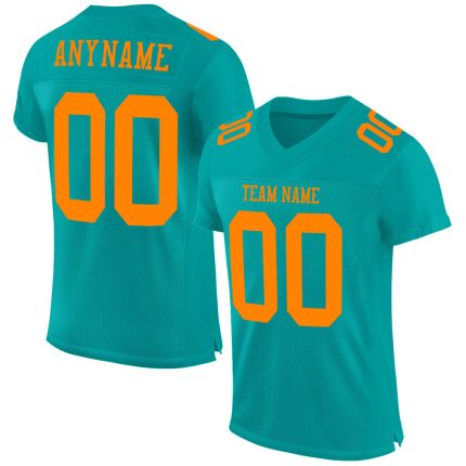 Personalized Custom Name and Number Orange Mesh Authentic Football Jersey - Aqua Bay Team Merchandise Personalized Aqua Bay