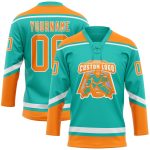 Custom Name and Number Personalized Aqua Bay Orange-White Hockey Jersey Lace Neck Team Personalized Aqua Bay Orange-White