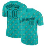 Personalized 3D Dollar Sign Performance T-Shirt - Aqua Black Money Theme Shirt Personalized Aqua Black 3D Dollar Sign Money