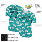 Custom Name and Number Tiger Performance T-Shirt - Personalized Aqua Black 3D Pattern Design Personalized Aqua Black 3D Pattern