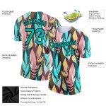 Custom Name and Number Tropical Palm Leaf Performance T-Shirt - Personalized Aqua Black 3D Pattern Design Personalized Aqua