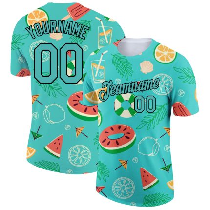 Aqua Black Personalized 3D Summer Fruit Performance T-Shirt for Men Personalized Aqua Black 3D Summer Holiday Fruit Performance