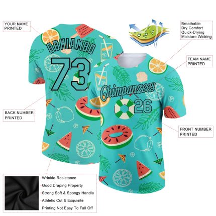 Aqua Black Personalized 3D Summer Fruit Performance T-Shirt for Men Personalized Aqua Black 3D Summer Holiday Fruit Performance