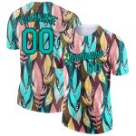 Personalized Tropical Palm Leaf Performance T-Shirt in Aqua Black for Men and Women Personalized Aqua Black 3D Tropical Palm