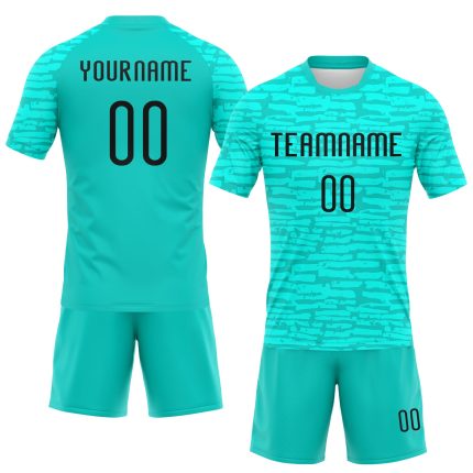 Personalized Aqua Black Volleyball Uniform Jersey - Abstract Fragment Art Design Personalized Aqua Black Abstract Fragment