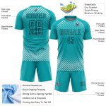 Custom Aqua Black Diagonal Lines Soccer Jersey - Personalized Sublimation Uniform Personalized Aqua Black Diagonal Lines