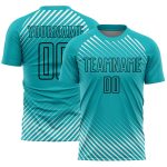 Custom Aqua Black Diagonal Lines Soccer Jersey - Personalized Sublimation Uniform Personalized Aqua Black Diagonal Lines