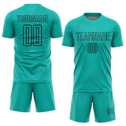 Personalized Aqua Black Geometric Soccer Jersey | Sublimation Uniform Personalized Aqua Black Geometric Shapes Sublimation