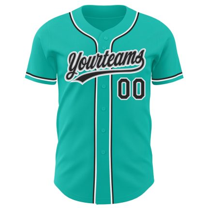 Custom Aqua Black-Gray Authentic Baseball Jersey with Personalized Name and Number Personalized Aqua Black-Gray Authentic